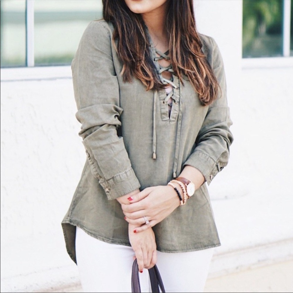 Wild Blue Lace Up Long Sleeved Top